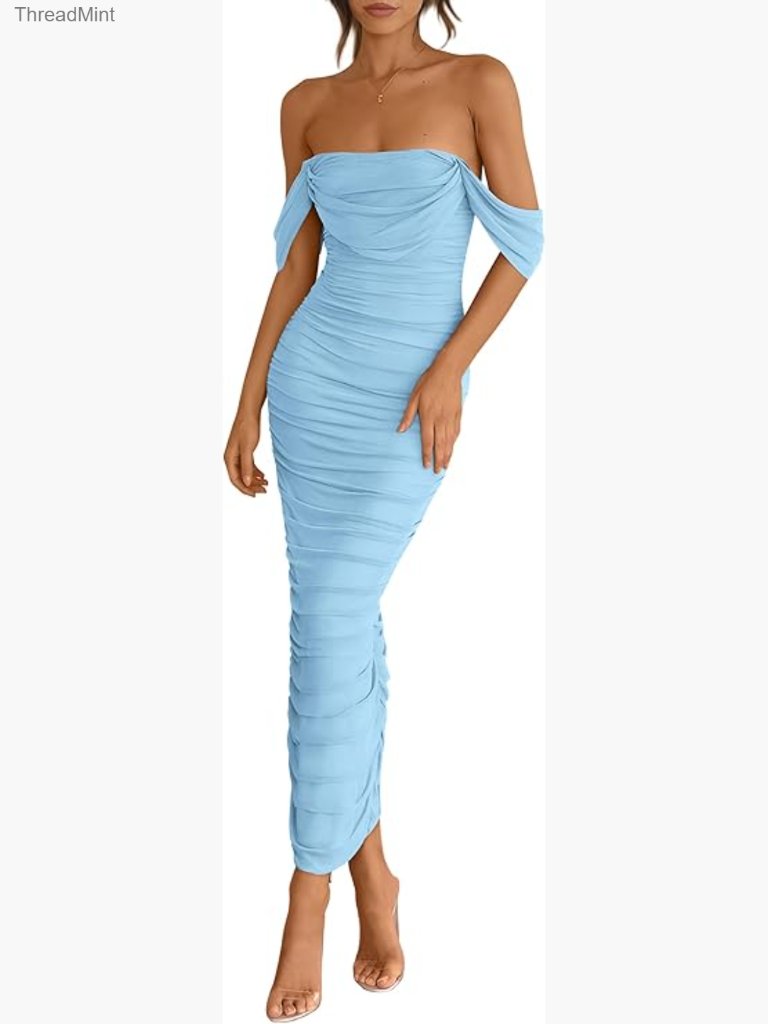 Strapless Maxi Bodycon Dress Ruched Back Slit Summer Formal Party